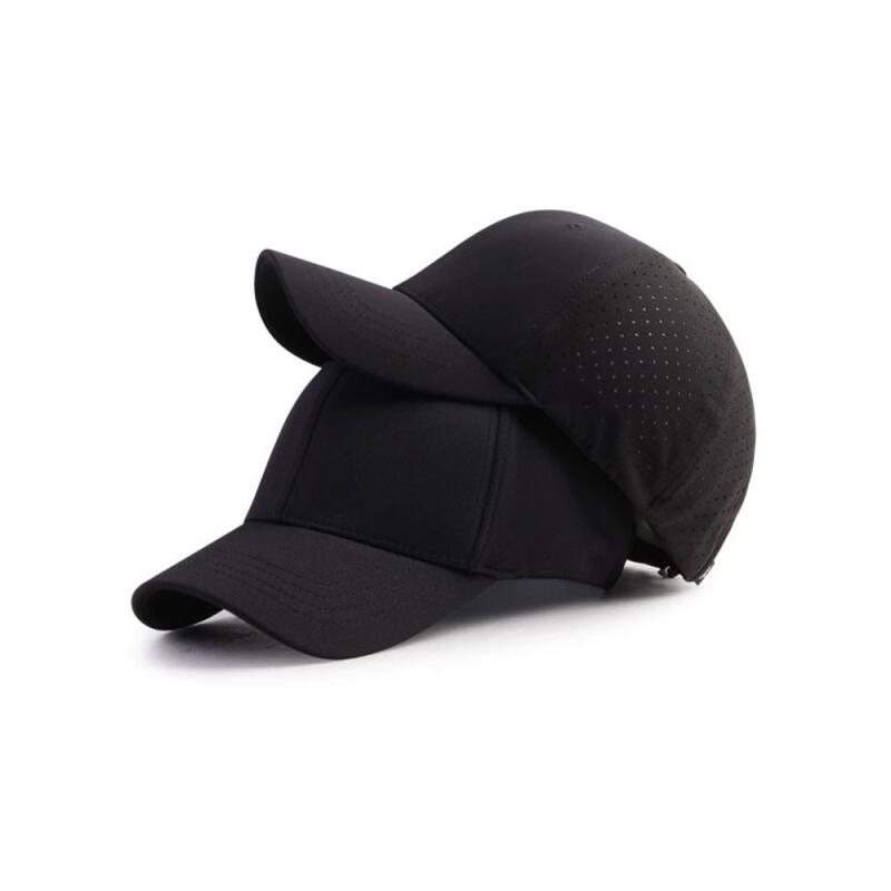 Oversized black spandex perforated ball cap, simple functional baseball cap spandex hat