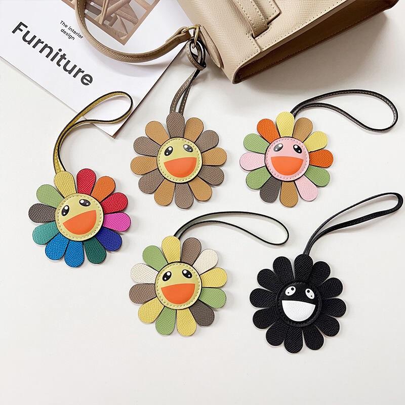 Colorful smiley face flower rainbow sunflower pendant fashion contrasting color leather platinum bag pendant accessories