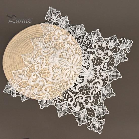 Washable Fabric Doilies for Vases White Lace Doily, Elegant Retro Placemat, Embroidered Table Small Round Placemats Jewelry Trays Mat, Rectangular