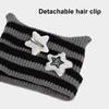 Winter Knitted Hat Cat Ear Design Plush Ball Decor Striped Print Windproof Warm Women Hat Cold Weather Headwear