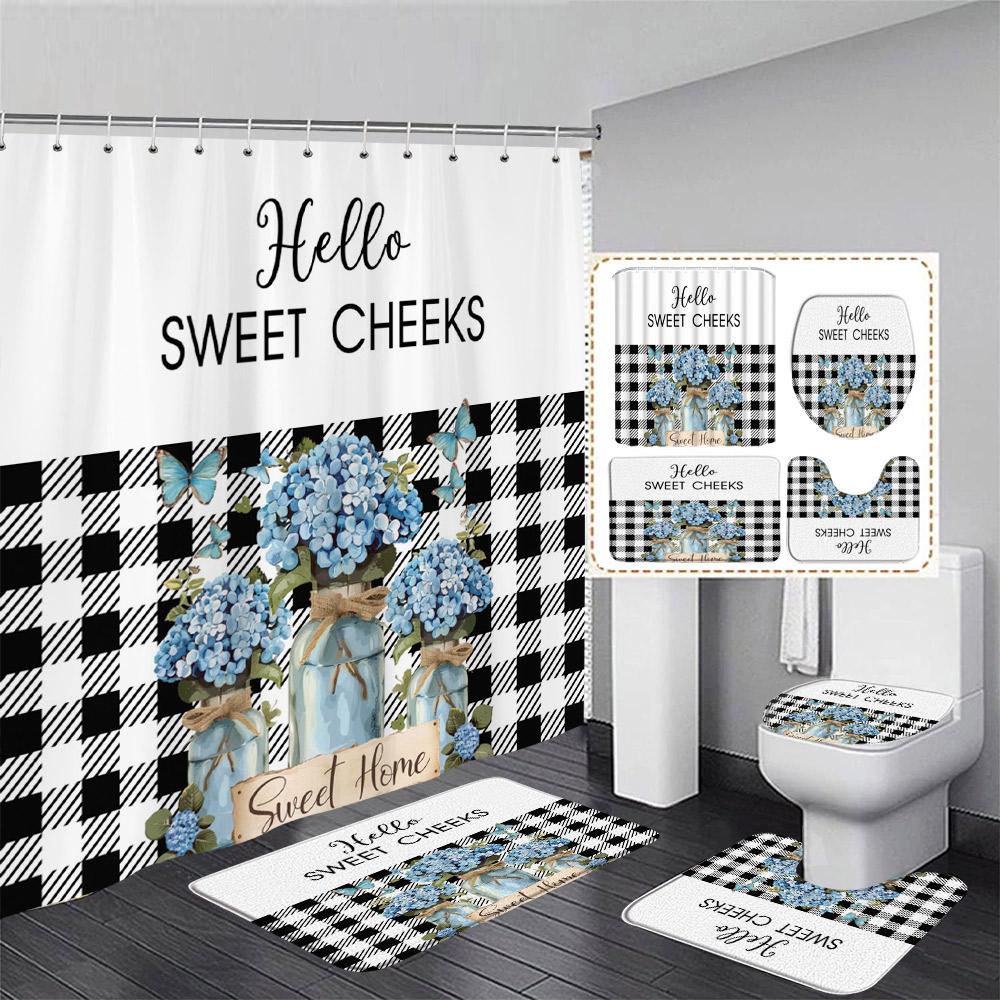 Rustic Wood Plank Sunflower Shower Curtain Set Butterfly Yellow Floral Plant Home Bathroom Decor Rug Bath Mats Toilet Lid Cover