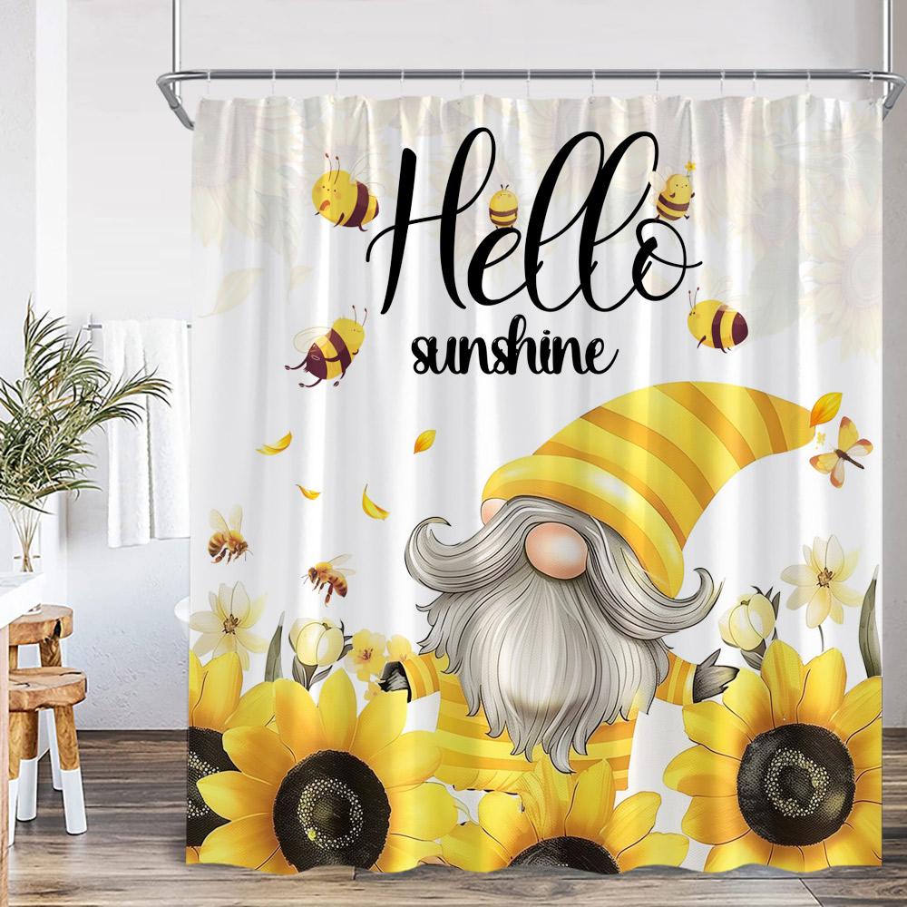 

Шторка для душа с эльфами Подсолнухи Летний отпуск Весенний цветочный Декор для ванной Хэллоуин Шторка для ванны с эльфами Ткань Праздничная шторка для ванны 90x180cm-35x70in