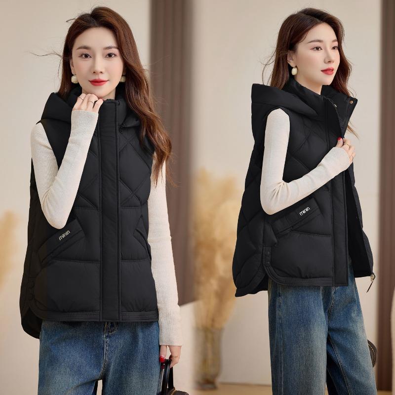 Autumn and Winter New Down Cotton Vest Women's Small Hooded Loose Short Vest Warm Jacket Vest
