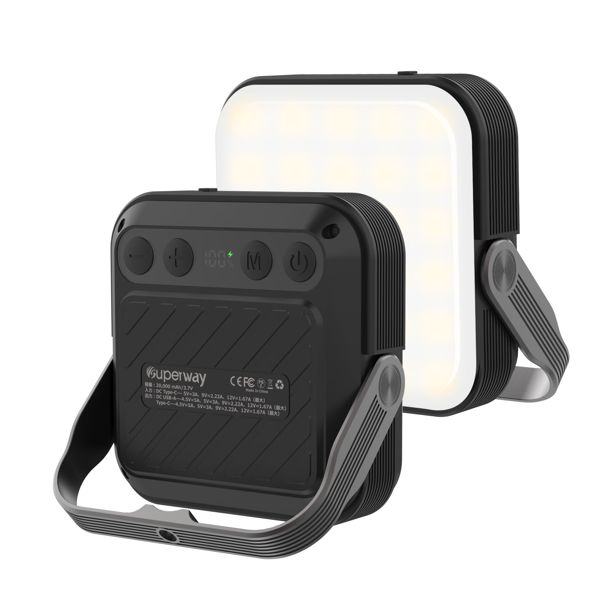 

SUPERWAY 20000mAh LED Lantern, QC 3.0/22.5W, New for 2024, 1600 Lumens, Four Color Switching, Daylight, Neutral White, Warm White, Red, SOS, IP65 Wate