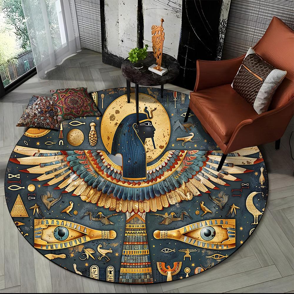 2025 New Ancient Egypt Hieroglyphic Mythology Wall Painting Glyph Round Carpet Rug for Bedroom Living Room Sofa,Decor Floor Mat