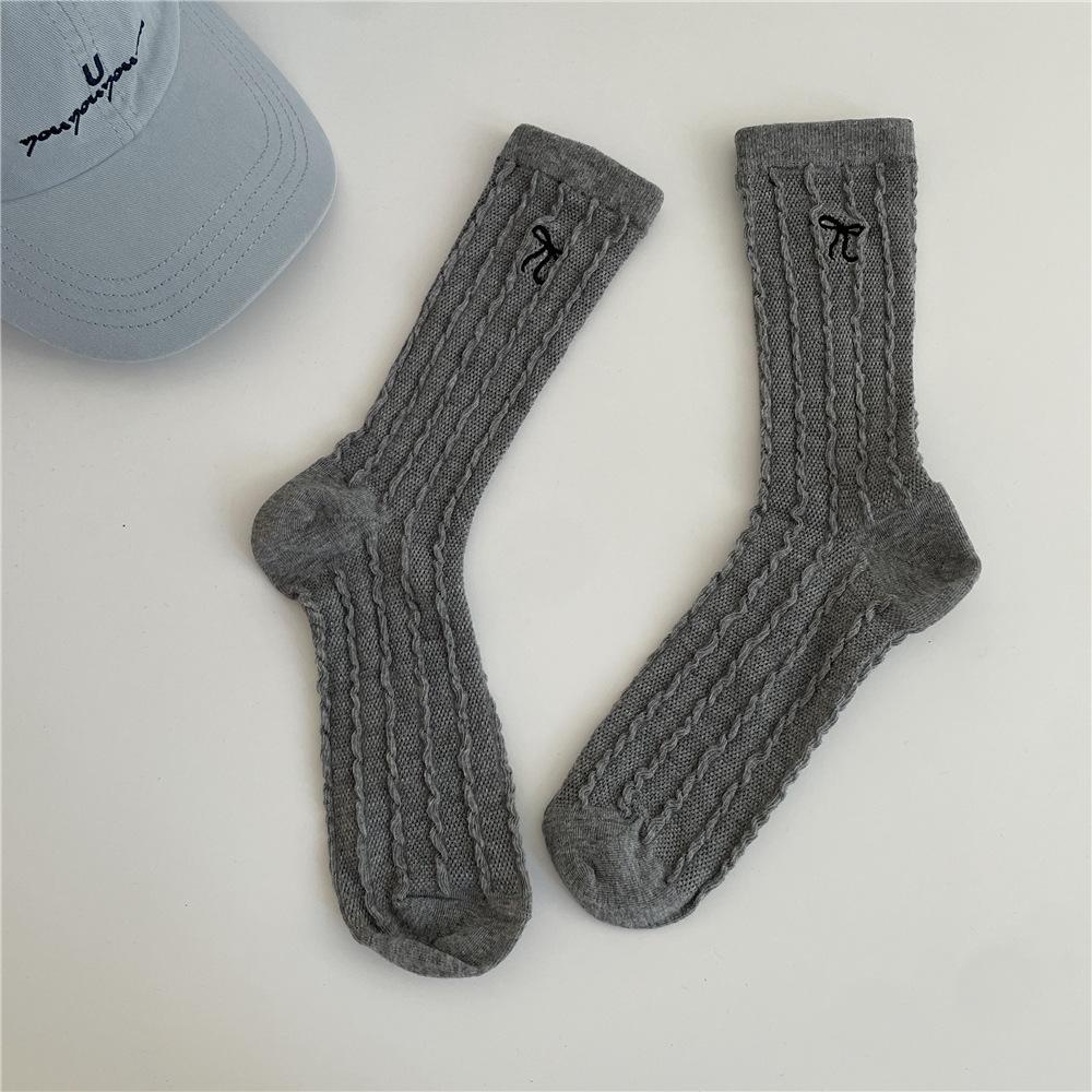 Women's Summer Bow College Style Breathable Hollow Mesh Mid Tube Socks