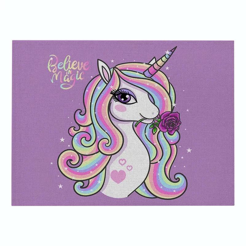 

Nordic INS Cartoon Unicorn Linen Tables Mat Non-slip Heat Resistant Placemat For Table Drink Cup Coaster Kitchen Accessories 42x32cm