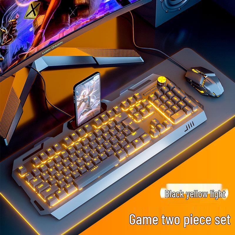Silent Mechanical Feel Gaming Keyboard, Mouse & Headset Set with Luminous Peripherals