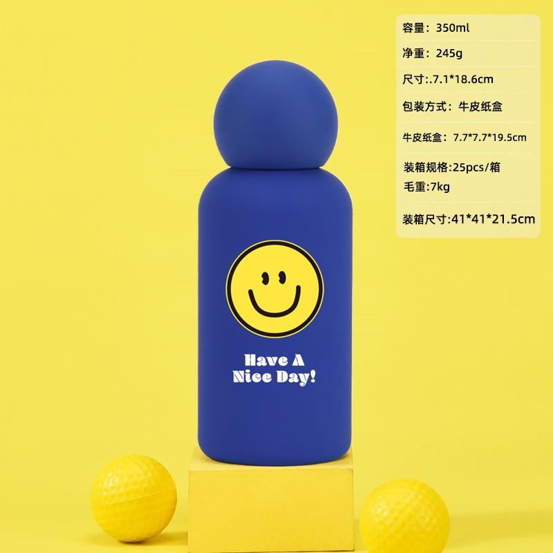 Stainless Steel Vacuum Insulated Tumbler With Straw Lid Blue Smile Design 350ml To 1000ml Office Travel Gym