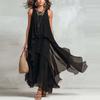 Sleeveless Asymmetrical Chiffon Maxi Dress for Women Flowy Layered Long Dress Loose Fit Elegant Casual Dress with Irregular Hem
