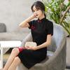 China-Chic Qipao Dress Long Fork Cheongsam Short Pattern Traditional Chinese Dress  Wedding