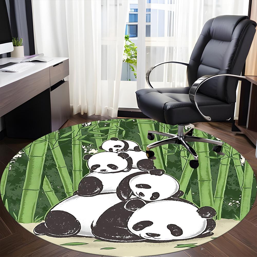 1 szt. Okrągły dywanik do biura Rodzina Pand, Mata wewnętrzna odpowiednia do biura, Pod krzesła biurowe, Sypialni, Salonu, Wystroju domu, Dekoracja pokoju