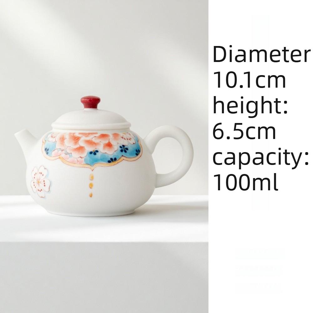 Hand Painted Ceramic Teapot White Porcelain Peony Design Chinese Kungfu Tea Set for Home Office Decor Gift Tea Lover