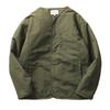 Men Collarless Quilted Liner Jacket Solid Color Button Down Lightweight Padded Coat