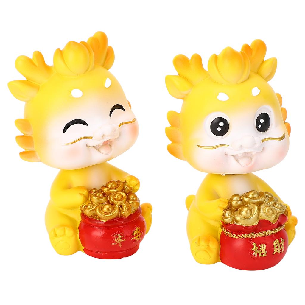 2pcs Zodiac Dragon Ornaments Resin Chinese New Year Dragon Figurines Hand Painting Shaking Dragon St
