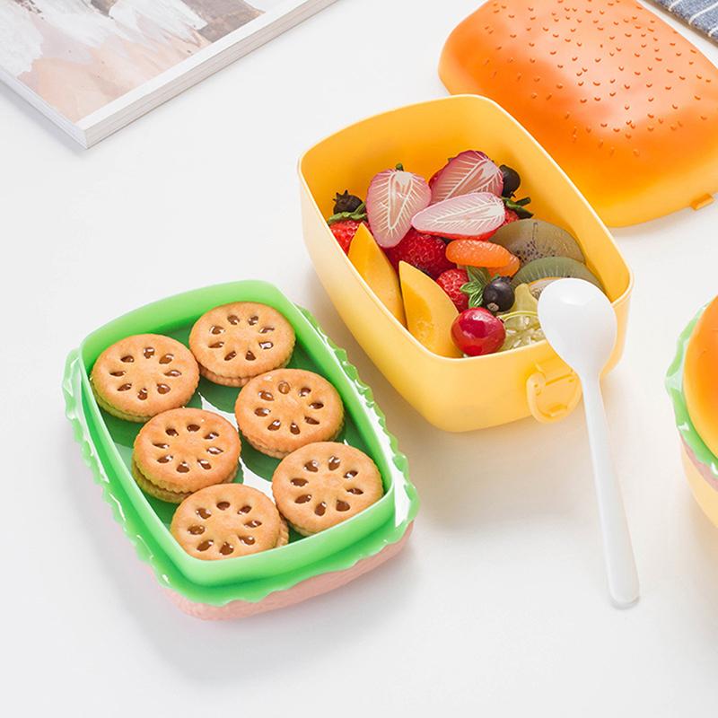 Kreative Hamburger-Doppel-Lunchbox für Kinder, Bento-Box, Lebensmittelbehälter, Aufbewahrung