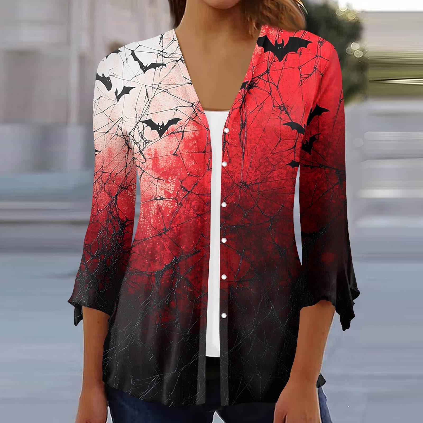 

Женский свободный повседневный кардиган-топ с принтом и рукавами семь восьмых на пуговицах XL винный