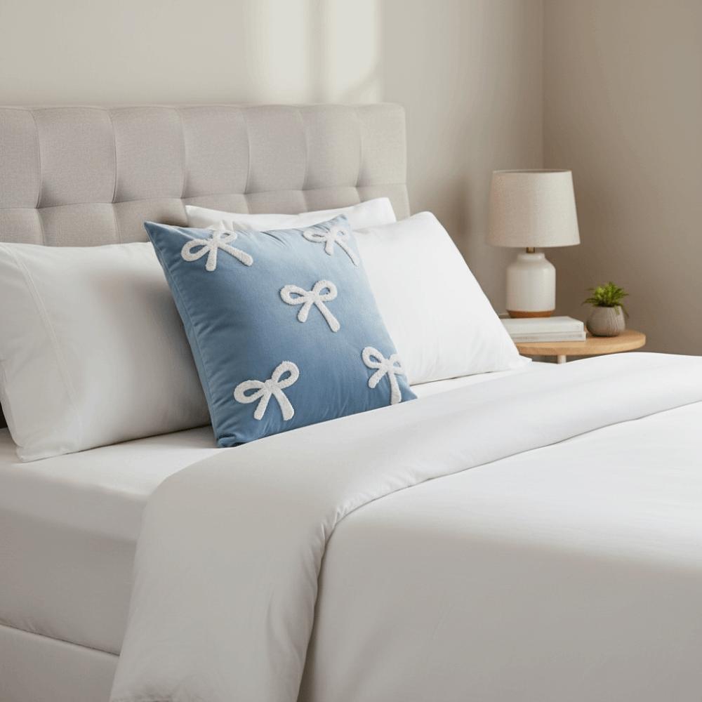 Comfortable Velvet Sofa Pillow Cover Soft Luxury Bow Pillow Case Decorative with Bow Embroidery Throw Pillowcover Bedroom