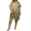 Summer Plus Size V Neck Short Sleeve Knee Pocket  Print Casual Dress For Women