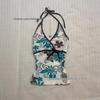Blue & White Floral Halter Tank for Women - Slimming, Sleeveless Base Layer