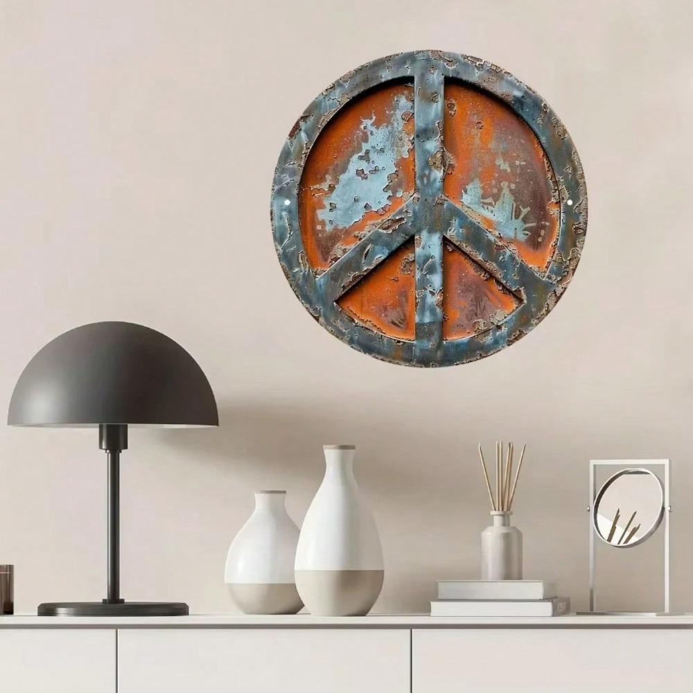 Vintage Metal Wall Art Shabby Chic Peace Sign Decor Rustic Plaque for Home