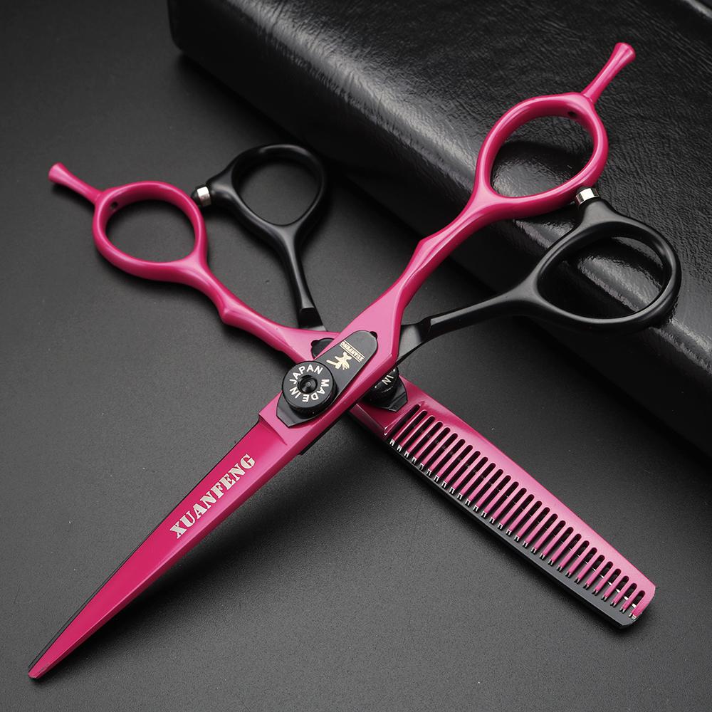 Spring Clip Screw Double Color Hair Scissors 6 Inch 9cr18 Steel Barber Cutting Scissors and Thinning Scissors