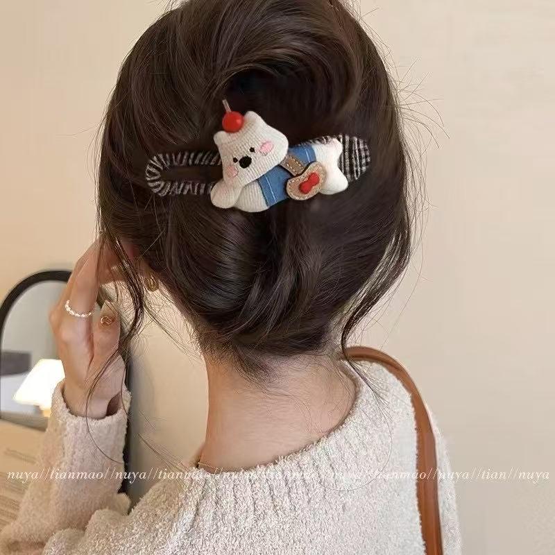 Cute Cartoon Dog Plaid Hair Clip - Versatile Fabric Duckbill Hairpin for Buns & More