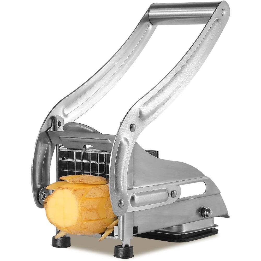 

Professional Stainless Steel French Fry Cutter with 2 Blades Heavy Duty Potato Slicer for Fries Vegetables Carrots & Cucumbers срібний