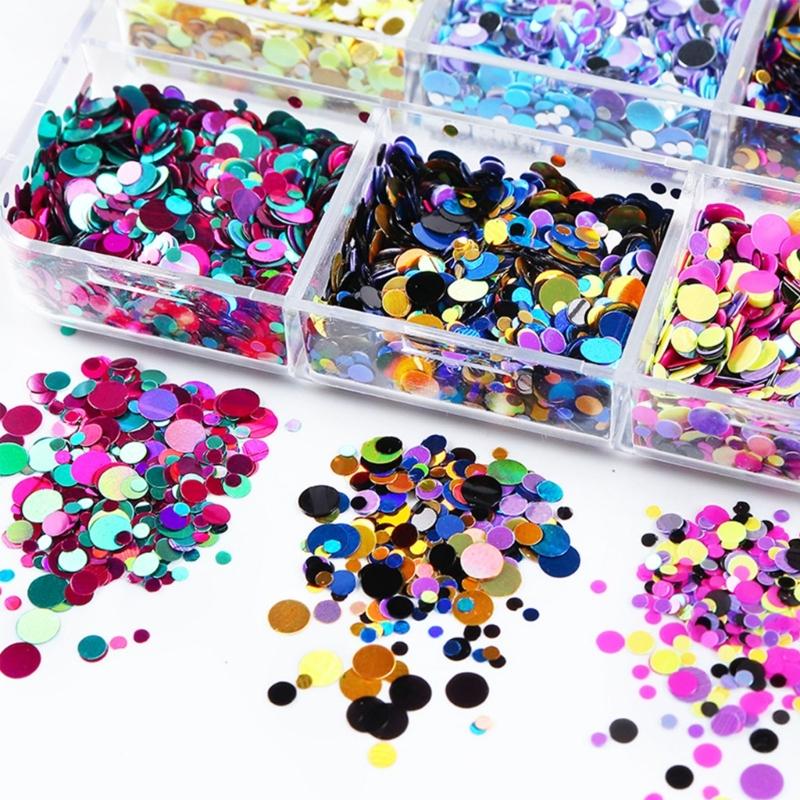 Nail Sequins,Nail Art Flake,Nail Glitter Paillette Mixed Round,3D Nail Art Stickers for Nail Decoration DIY Resin Mold