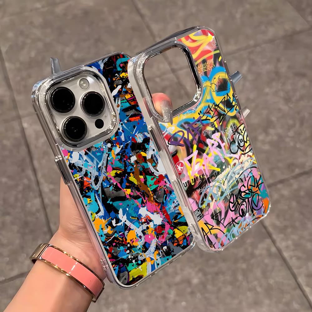 Graffiti Cool Art Phone Case For IPhone 17 Air 16 E 15 14 13 12 11 Plus Pro Max Electroplated Transparent Soft Shell