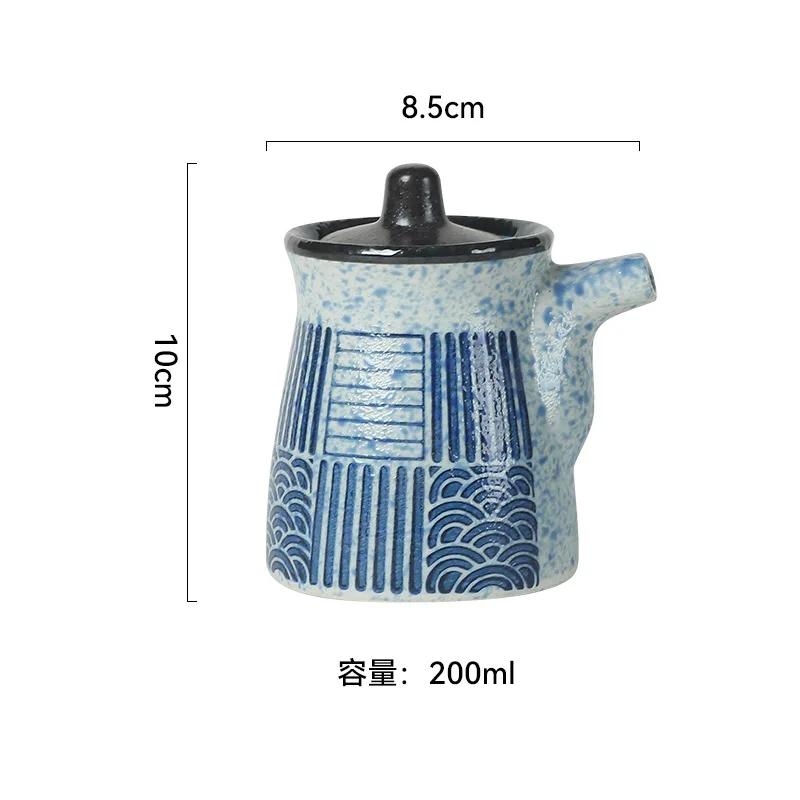 Japanese Retro Ceramic Oil Pot Household Kitchen Utensils Seasoning Pot Oil Vinegar Seasoning Bottle Kitchen Ceramic Tableware