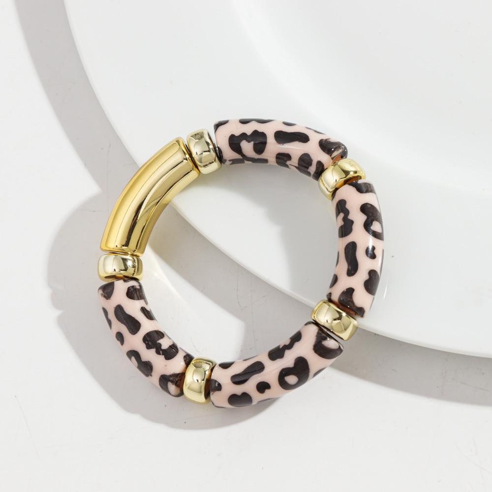 Leopard Colorful Bamboo Curved Tube Bracelets for Women Men Punk Resin Thick Beaded Elastic Stackable Bangles Retro Jewelry Gift