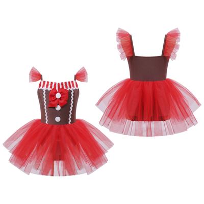 Kids Girls Christmas Santa Costume Dance Dress Sleeveless Ballet Tutu Dress Dancewear