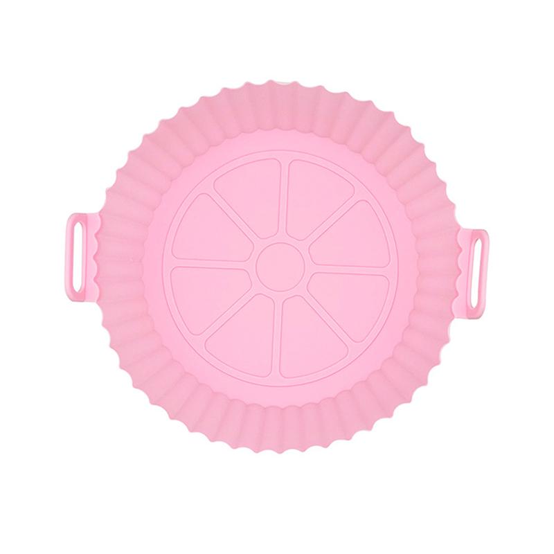

1 шт. силиконовый коврик для выпечки для фритюрницы, круглый, устойчивый к высоким температурам, складной пищевой противень с двумя ушками розовый