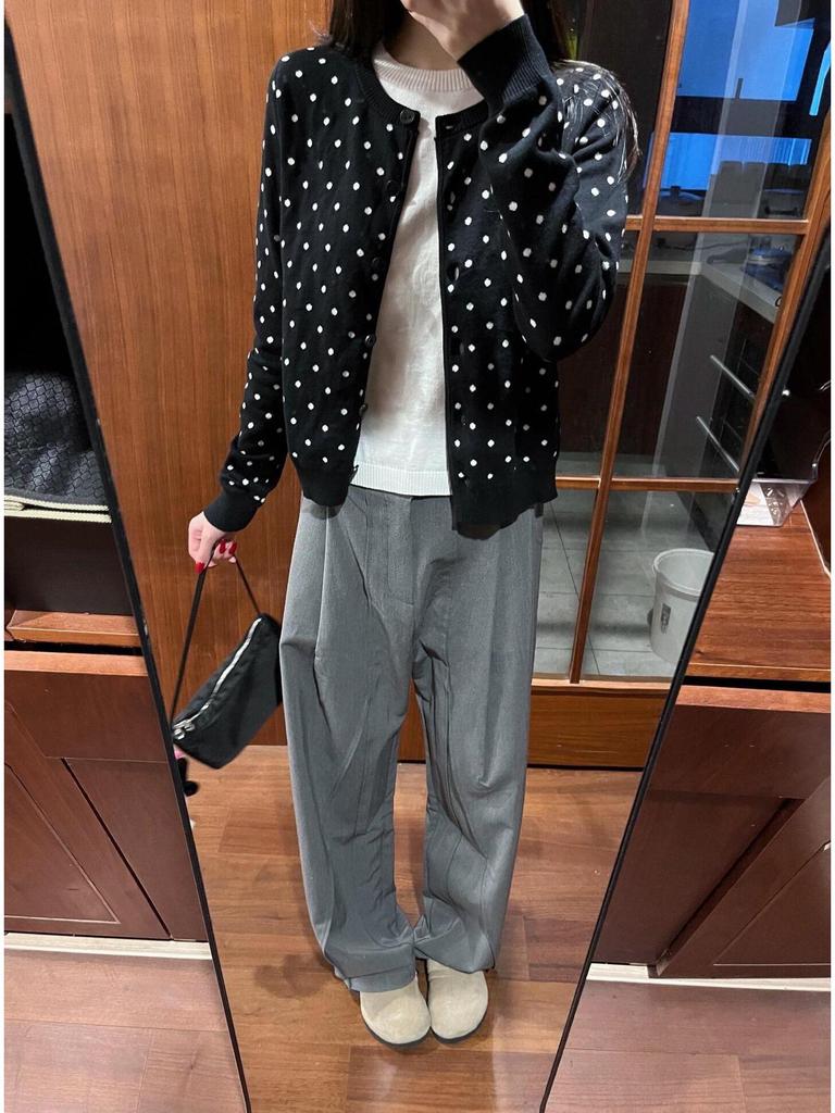 2025 Korean Polka Dot Soft Cardigan Sweater for Women - Autumn/Spring Outerwear Knitwear Top