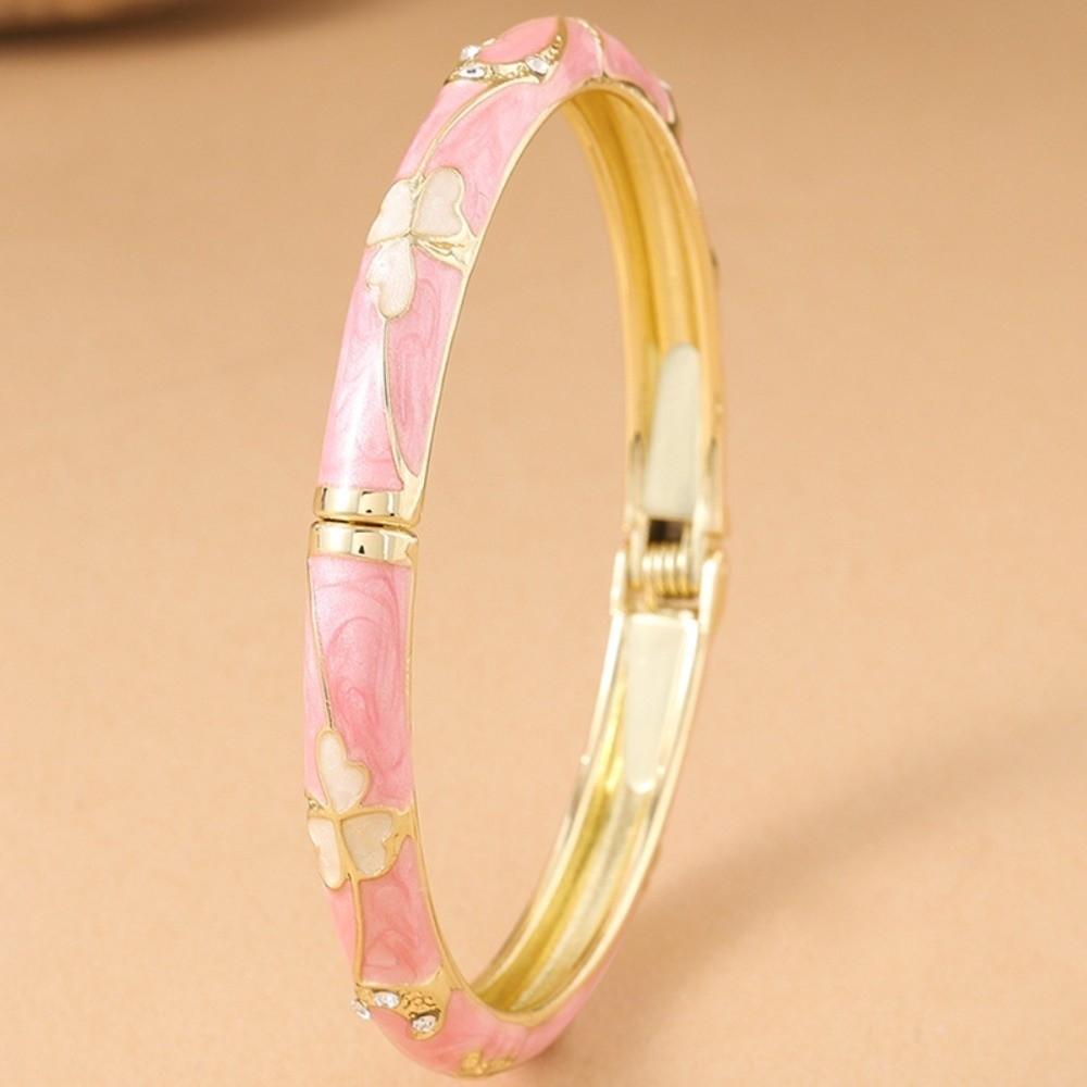 Enamel Floral Flower Crystal Bangle Good Luck Clover Women's Hand Bracelet Jewelry Gifts