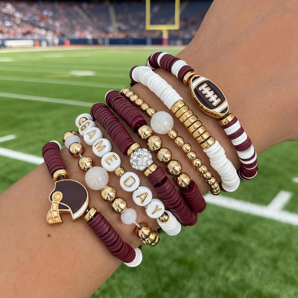 Super Bowl Game Day Bracelet Set Game Day Colorful Football Soft Ceramic Elastic Bracelet