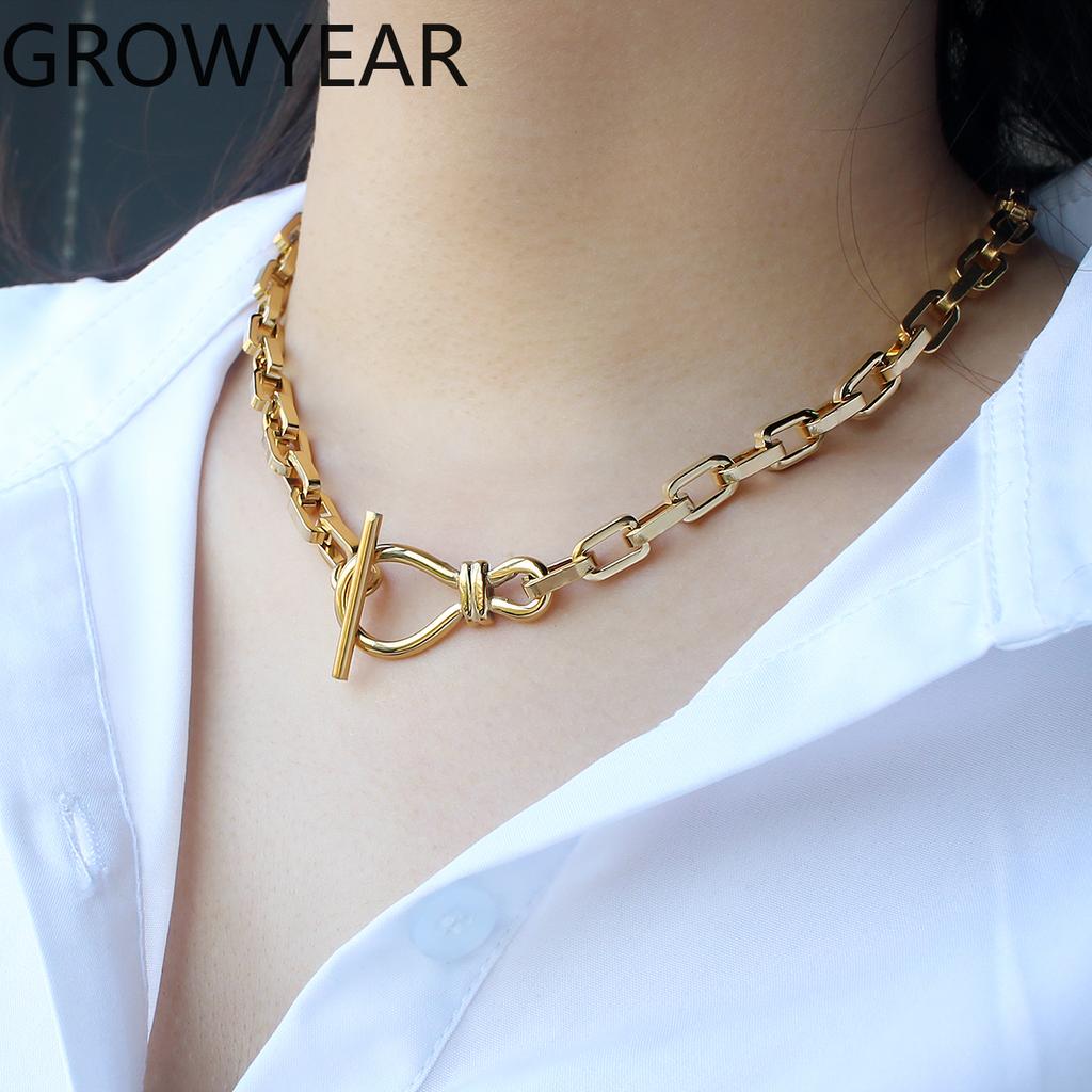 Minimalist 18K Gold Plated Stainless Steel Collarbone Paperclip Herringbone Chain OT Buckle Bracetel Necklace Jewelry