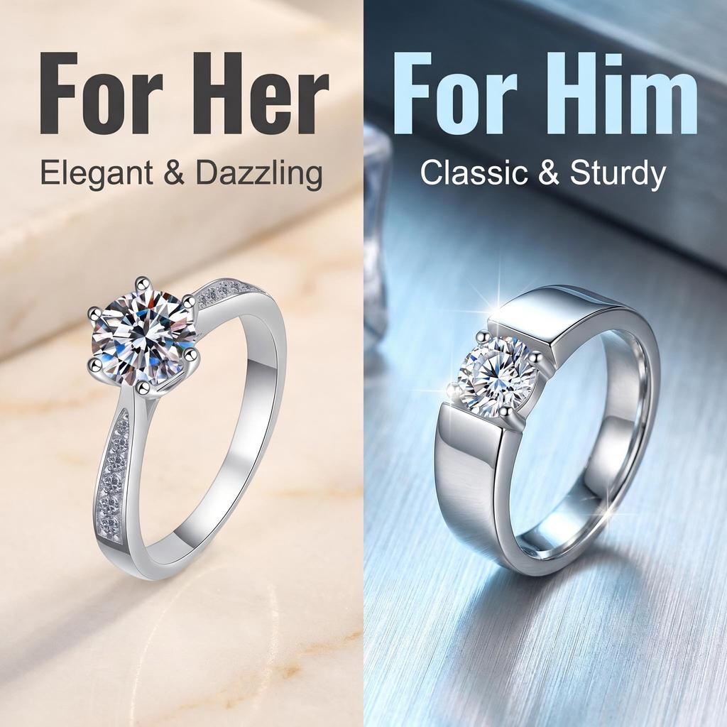 D VVS1 Moissanite 925 Silver Couple Ring for Women Man Wedding Jewelry Engagement Imitation Diamond Fashion Gifts Party