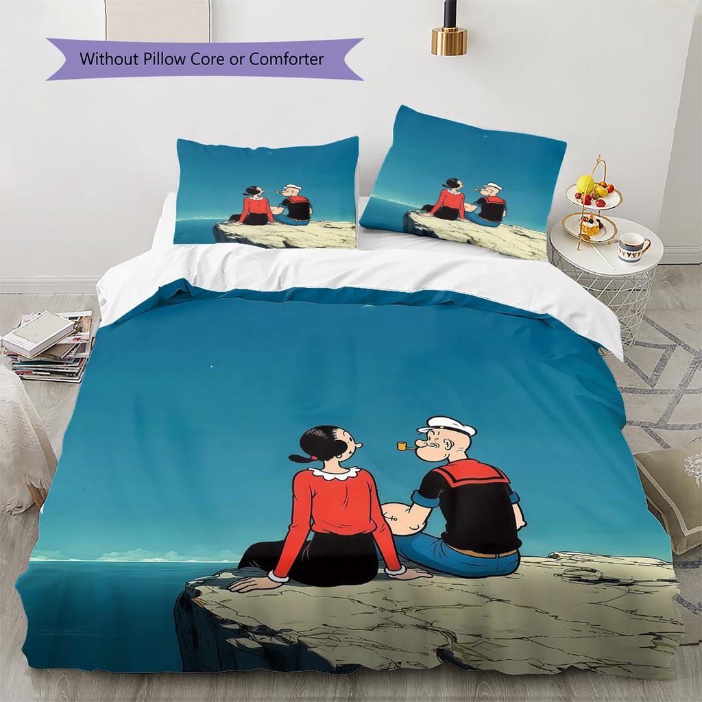 Popeye the Sailor Pattern Bedding Quilt Set Home Decoration Gift (1 * duvet cover + 2 * pillowcase without core)