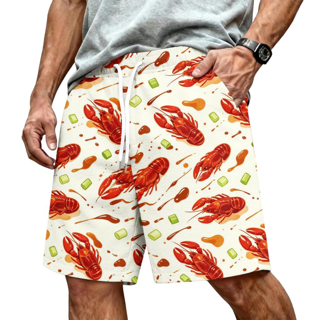 Men's Hawaiian Print Mesh Shorts with Drawstring Elastic Waist for Summer Beach