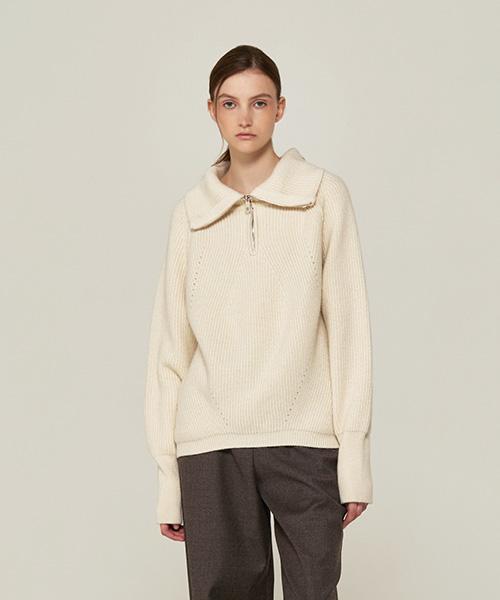 AVA MOLLI Half Zipup Knit Pullover (Cream)