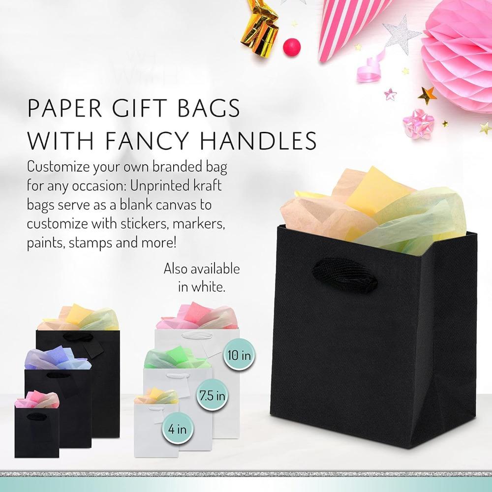 10pcs Mini Gift Bags with Handles Party Favor Bags Treat Bags Paper Gift Wrap Bags Black Tote Bags Shopping Bags