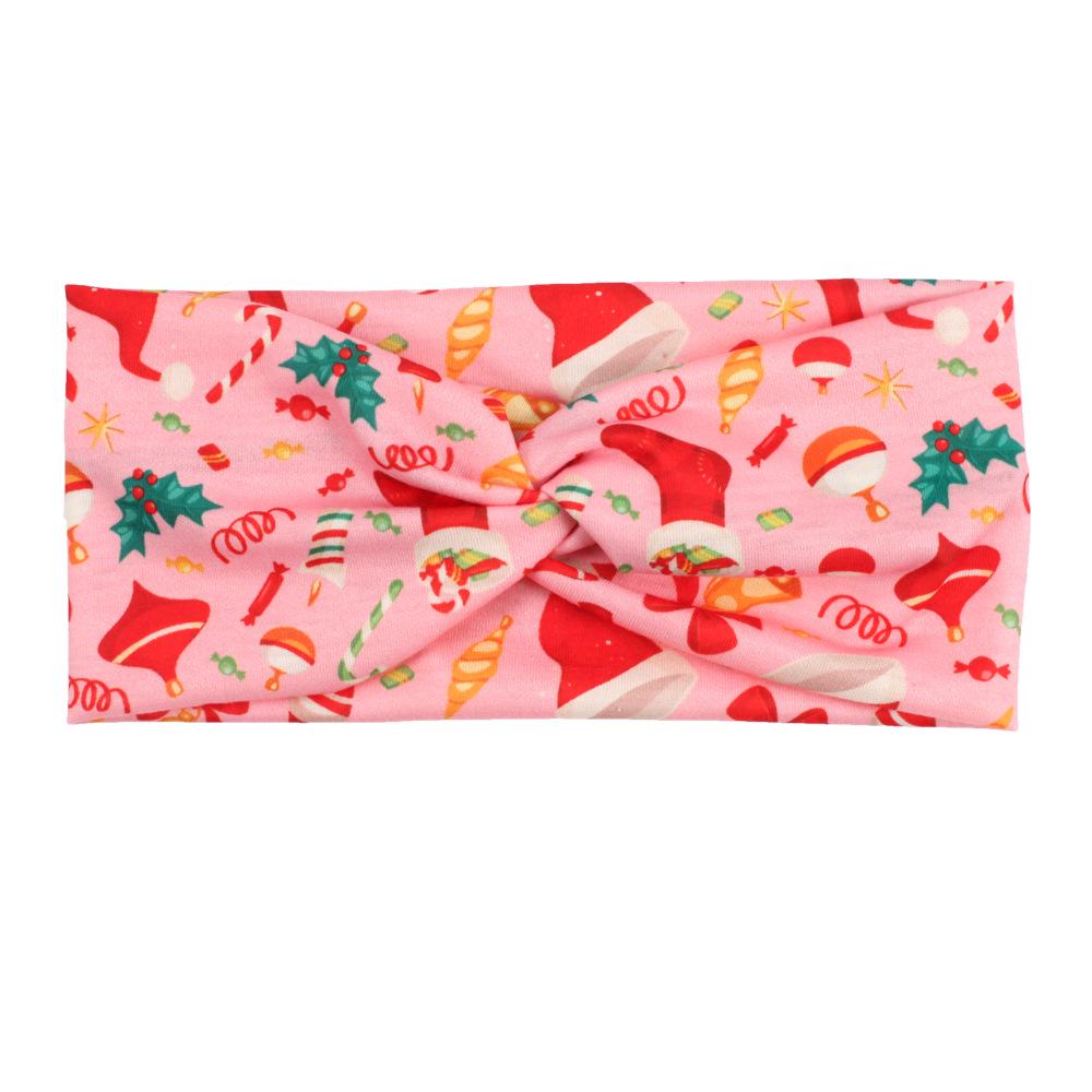 Bandeau de Noël Père Noël & Bonhomme de neige avec clochettes, bois de renne et motif canne de Noël - Design élastique noué