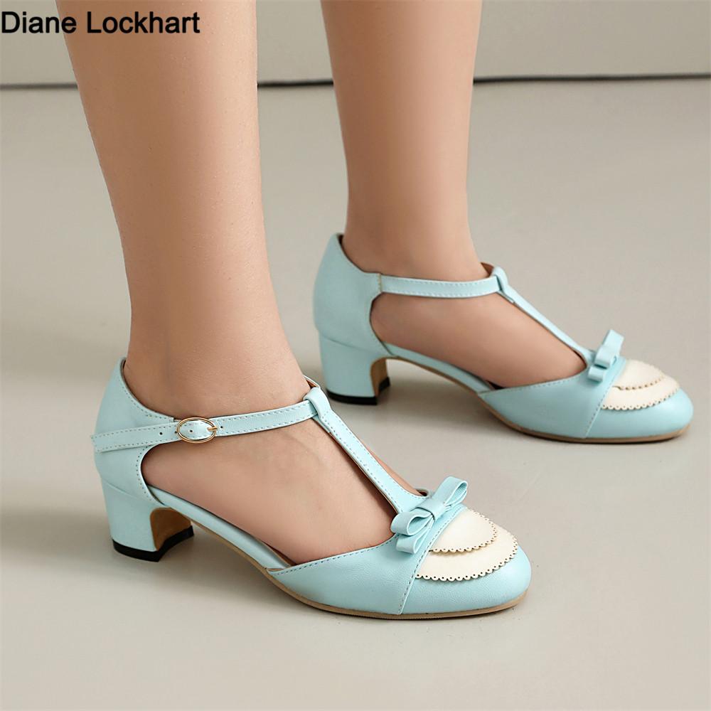 Fashion Women High Heels Mary Jane Shoes Pumps Bow Shoes Thick High Heel Casual Ladies Pumps Pink Chaussures Femme Lolita Shoes 35-43