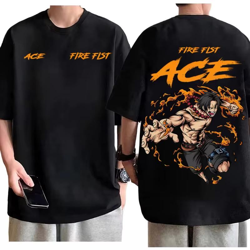 T-shirt Uomo One Piece Portgas D Ace Pugno di Fuoco 100% Cotone Grafica Anime Girocollo Manica Corta Classica Casual Top Quotidiano
