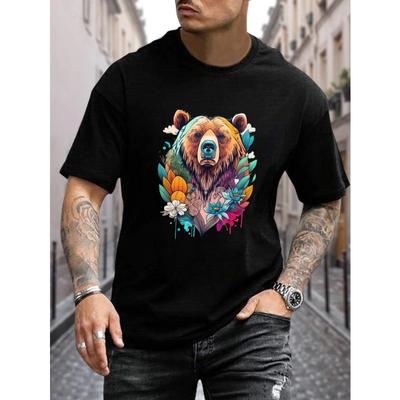 Translate the Beauty of a Kind Bear Men's Casual Grew Neck Short Sleeve T-Shirt for Summer, PLUS SIZE