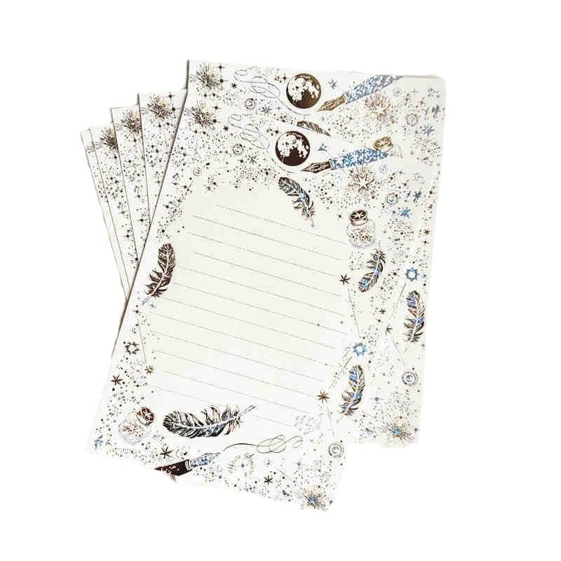Retro vánoční hlavičkový papír a papír na dárkové vzkazy s ražbou stříbrnou fólií a motivem hvězdné oblohy