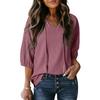 Women T-shirt V-Neck Jacquard Decor 3/4 Sleeves Pullover Tops Solid Color Loose Fit Tops Party Daily Wear