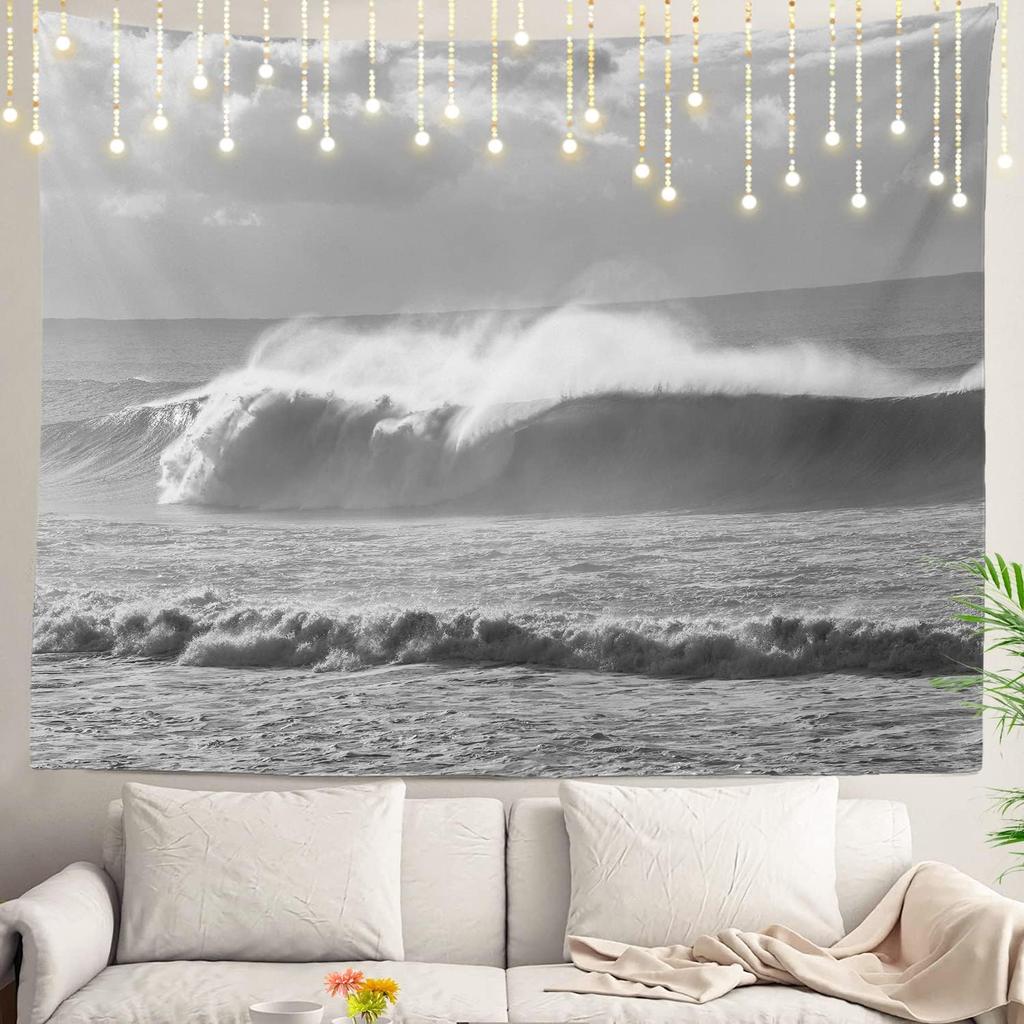 Shrahala Ocean Wave Tapestry Nature Wall Hanging Large Psychedelic Tapestry for Bedroom Living Room Dorm Black and White